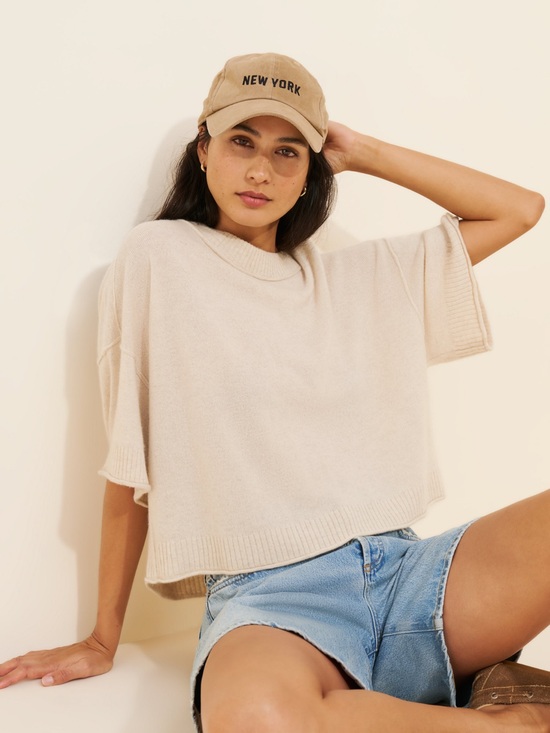 Anthropologie Sweaters - Anthropologie The Goldie Crew-Neck Cashmere Sweater Short Sleeve Ivory Small